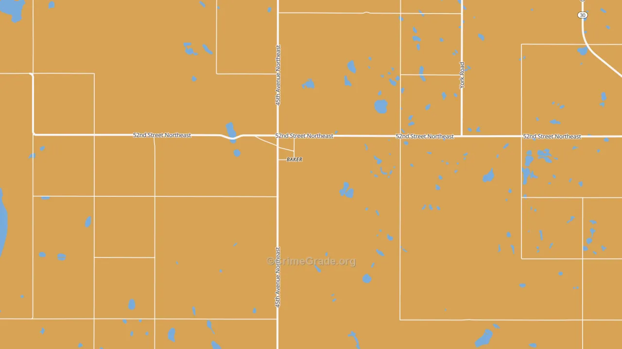 Baker, ND Map of Burglary Rates