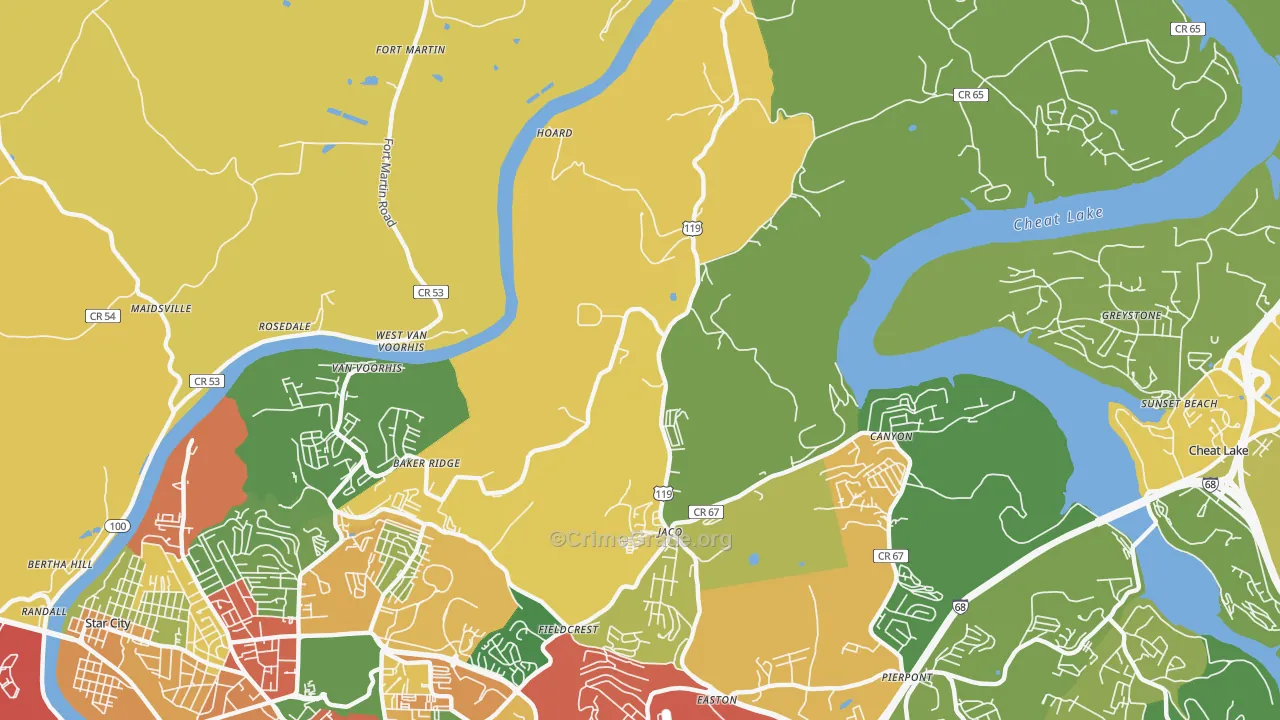 Baker Ridge, WV Map of Burglary Rates