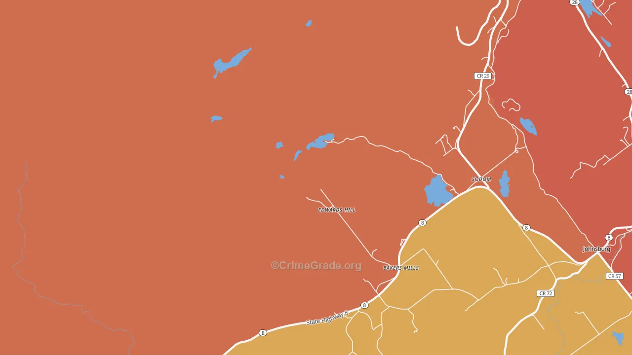 Bakers Mills, NY Map of Burglary Rates