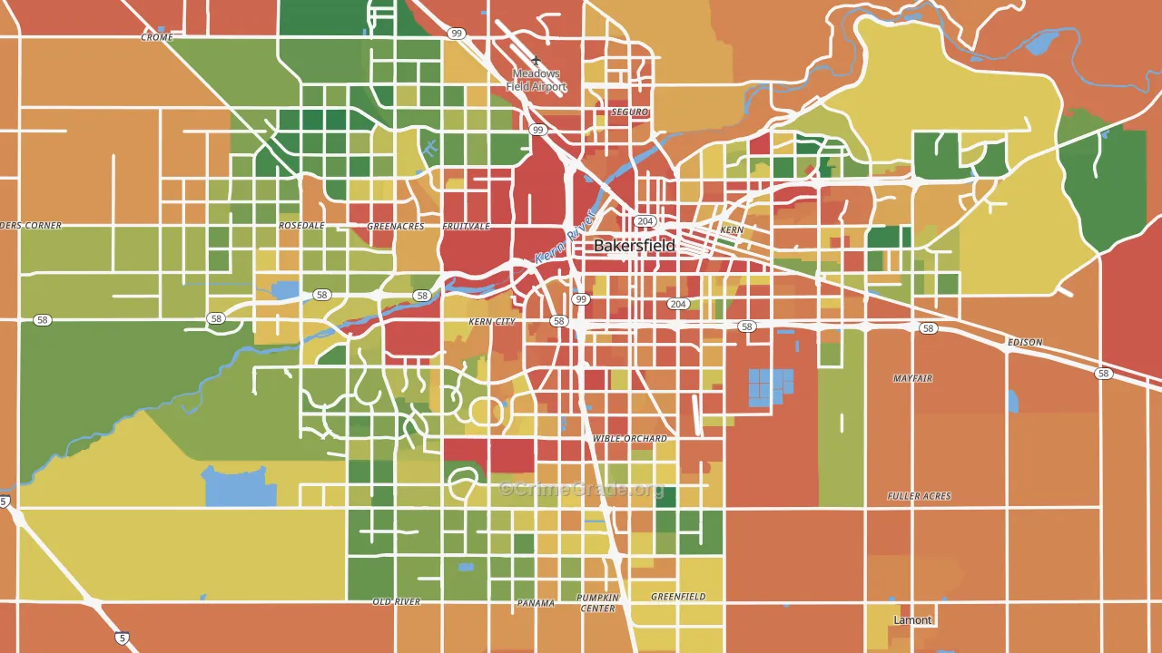 Bakersfield, CA Map of Burglary Rates
