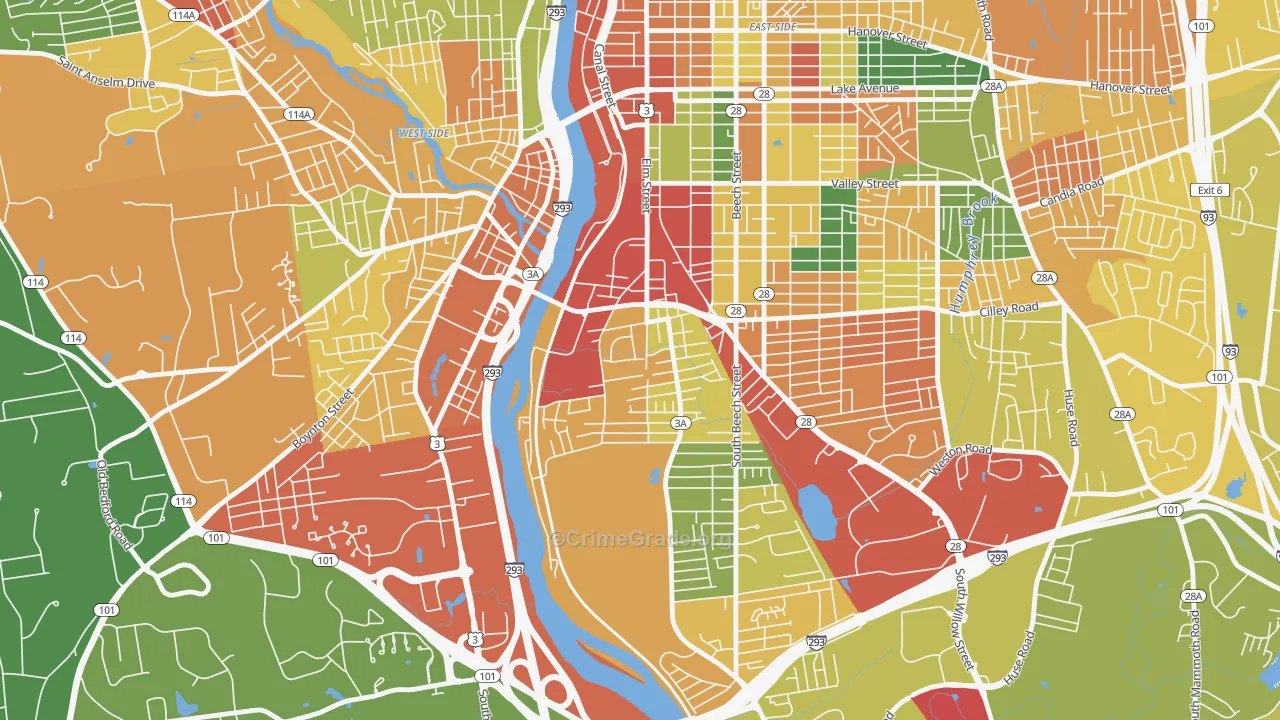 Bakersville, Manchester, NH Map of Burglary Rates