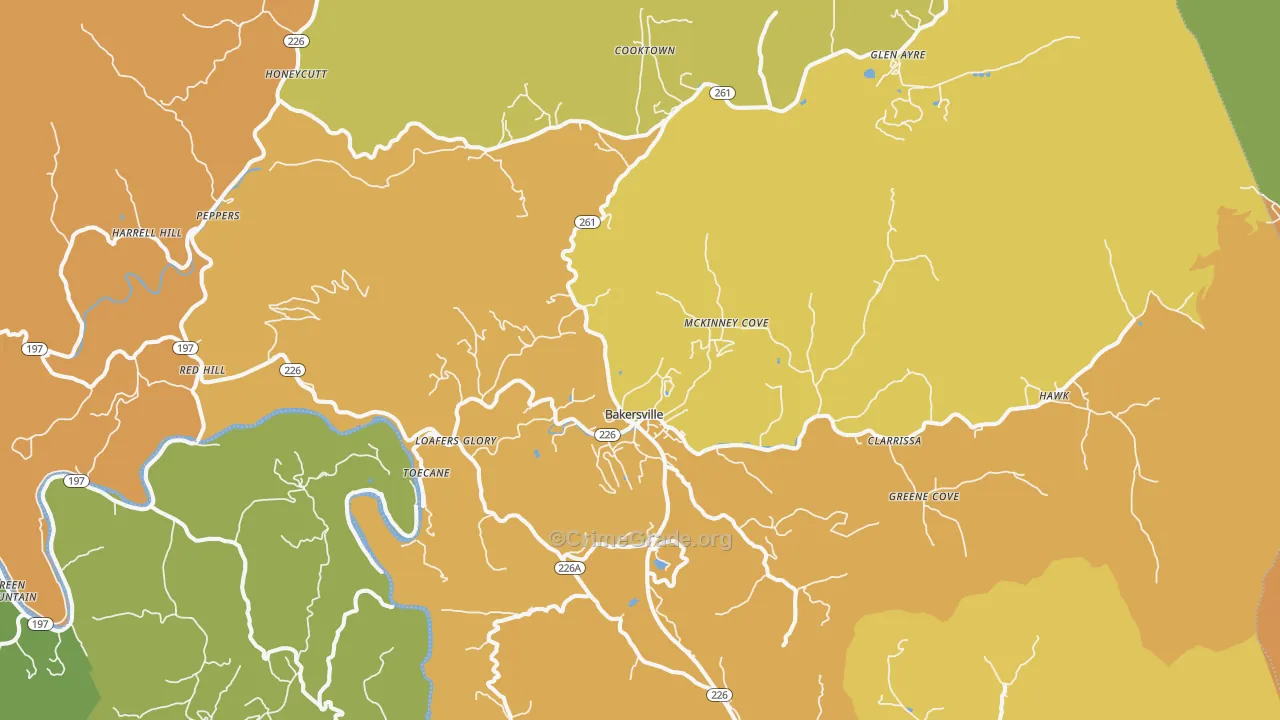 Bakersville, NC Map of Burglary Rates