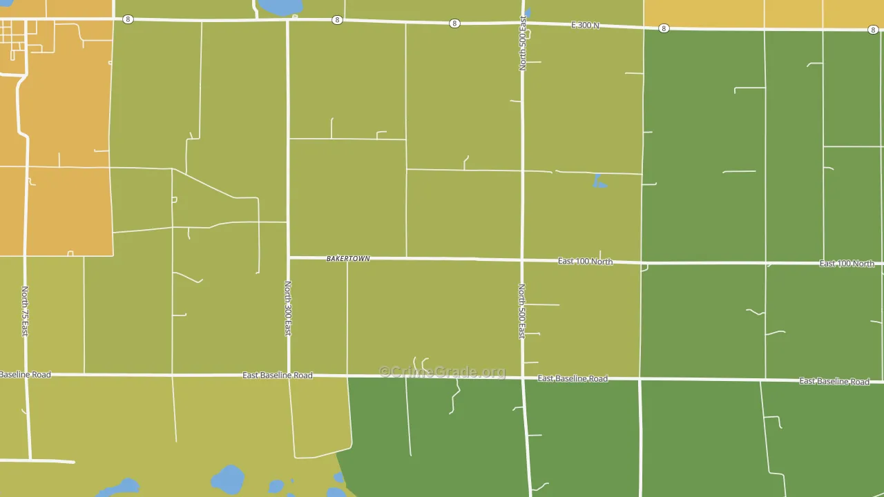 Bakertown, IN Map of Burglary Rates