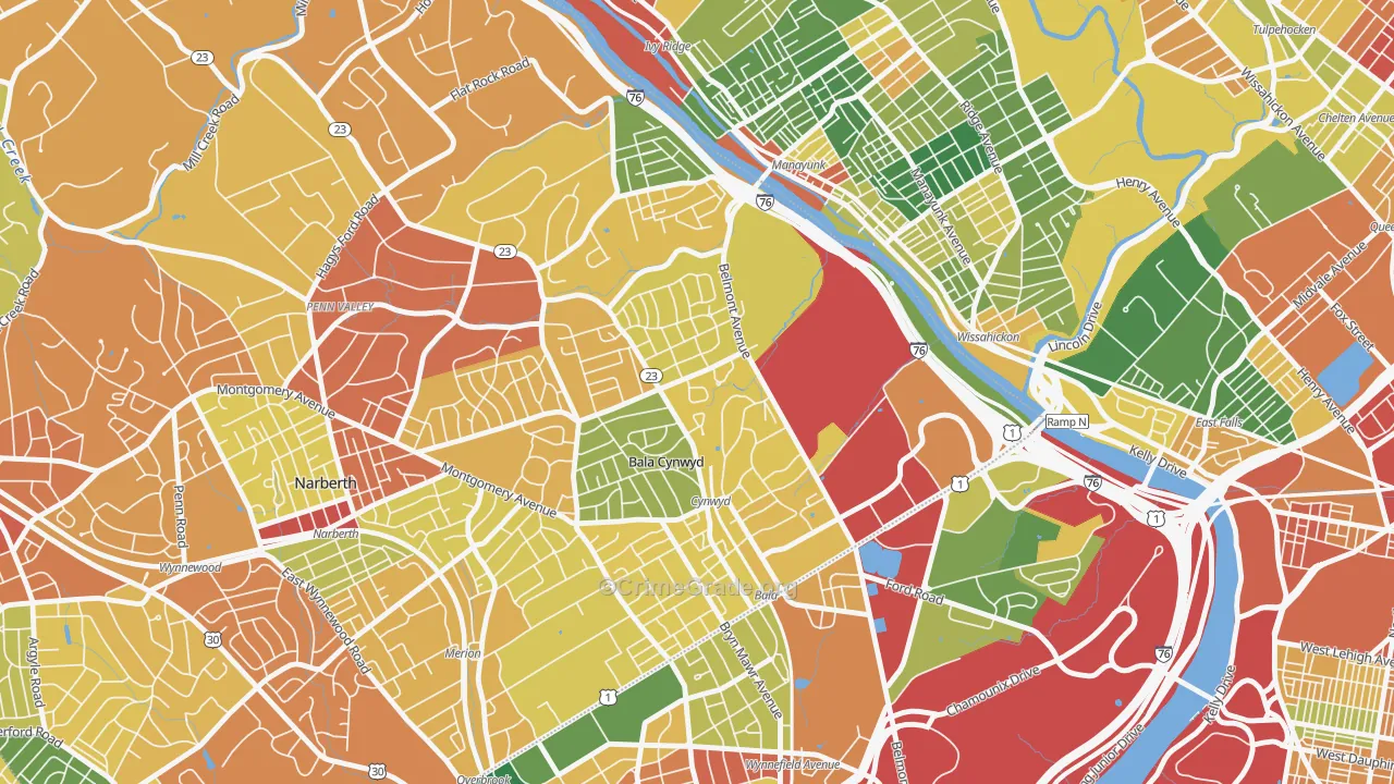 Bala Cynwyd, Bala-Cynwyd, PA Map of Burglary Rates