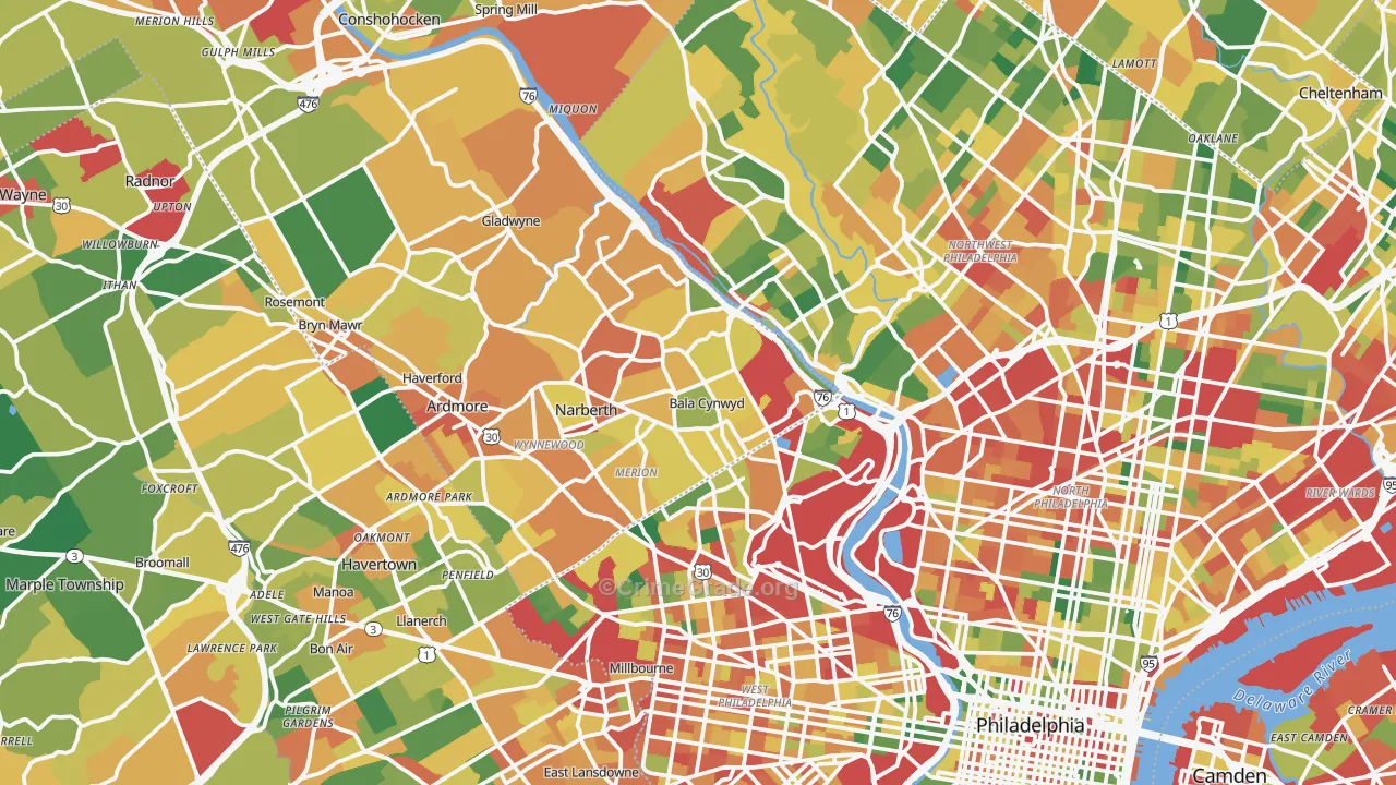 Bala-Cynwyd, PA Map of Burglary Rates