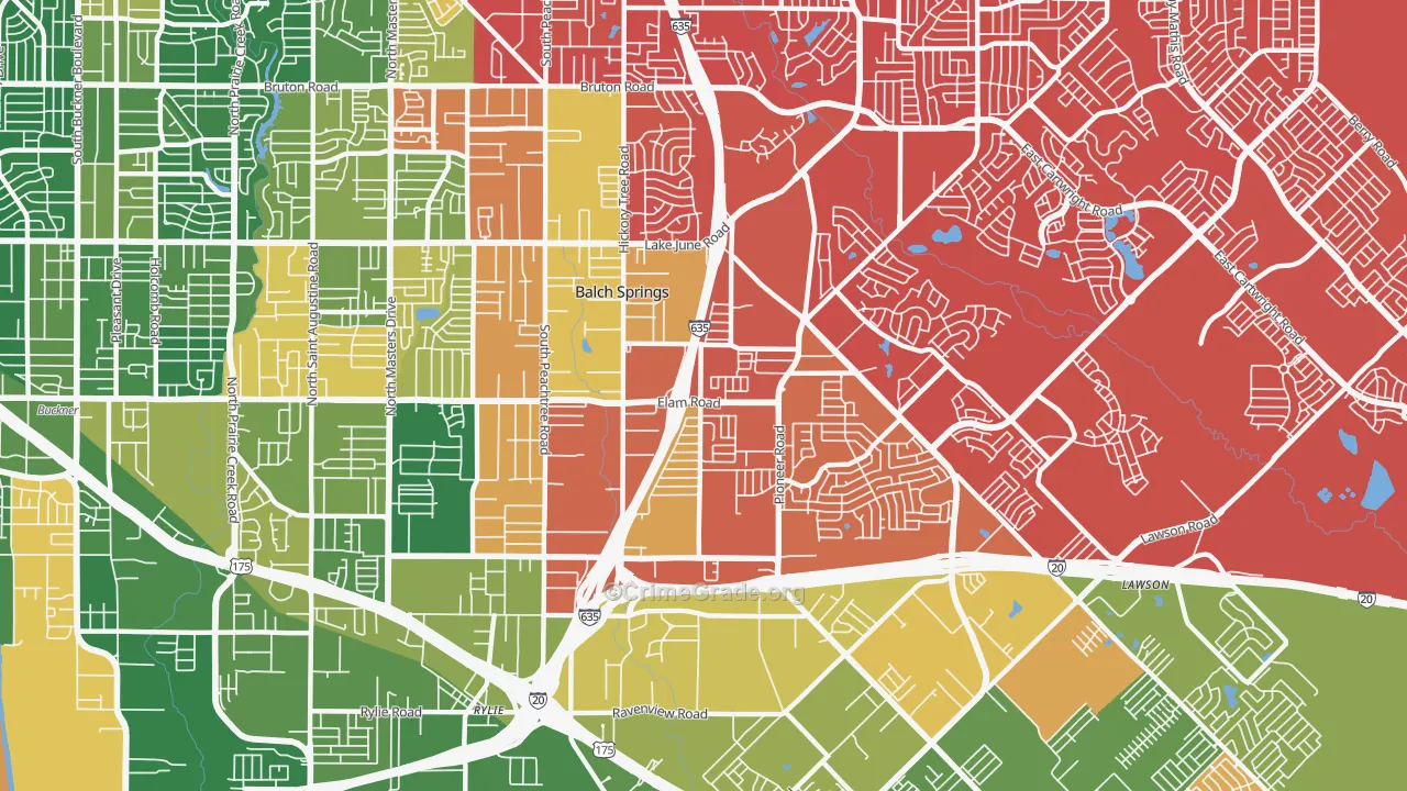 Balch Springs, TX Map of Burglary Rates