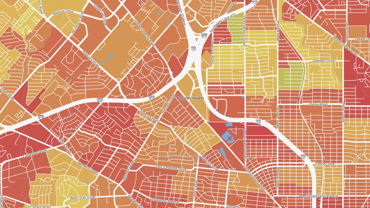 Balcones Heights, TX Map of Burglary Rates