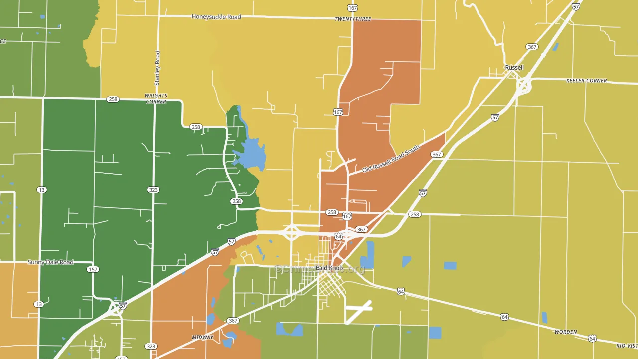 Bald Knob, AR Map of Burglary Rates