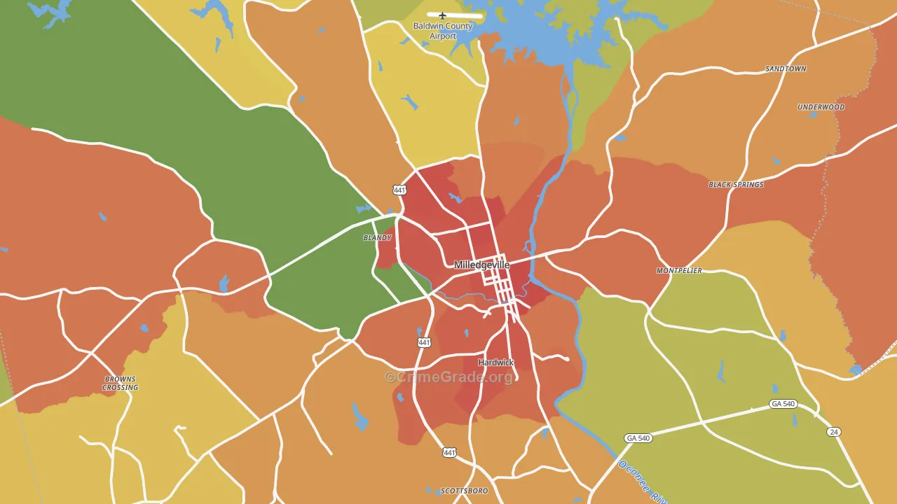 Baldwin County, GA Map of Burglary Rates