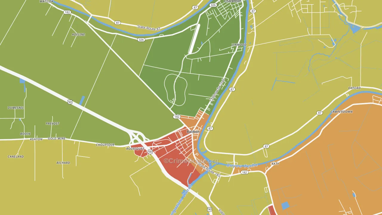 Baldwin, LA Map of Burglary Rates