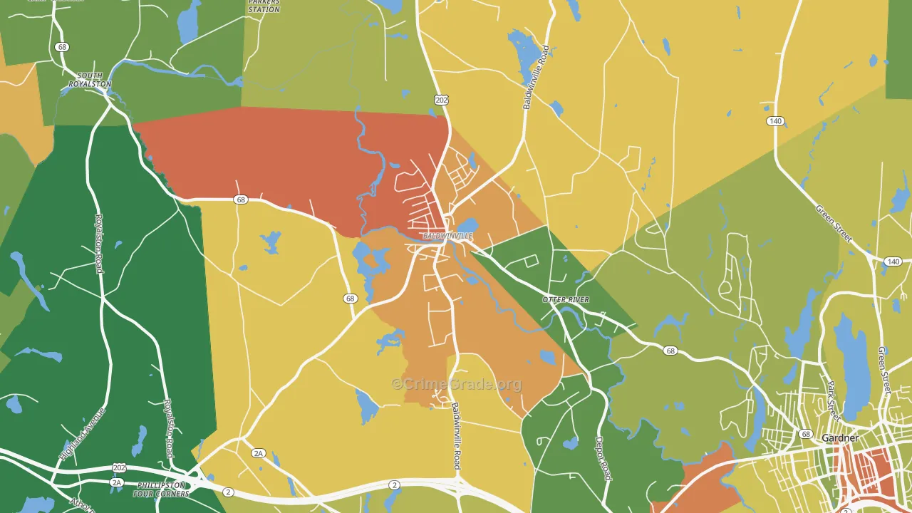 Baldwinville, MA Map of Burglary Rates