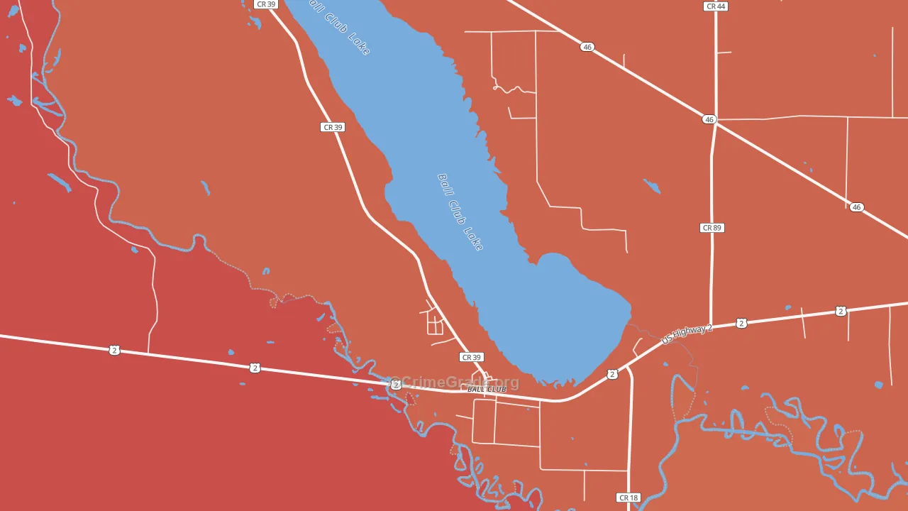 Ball Club, MN Map of Burglary Rates