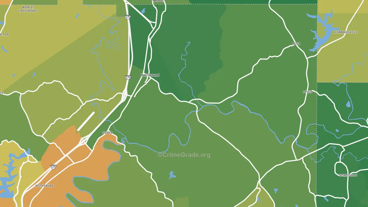 Ball Ground, GA Map of Burglary Rates