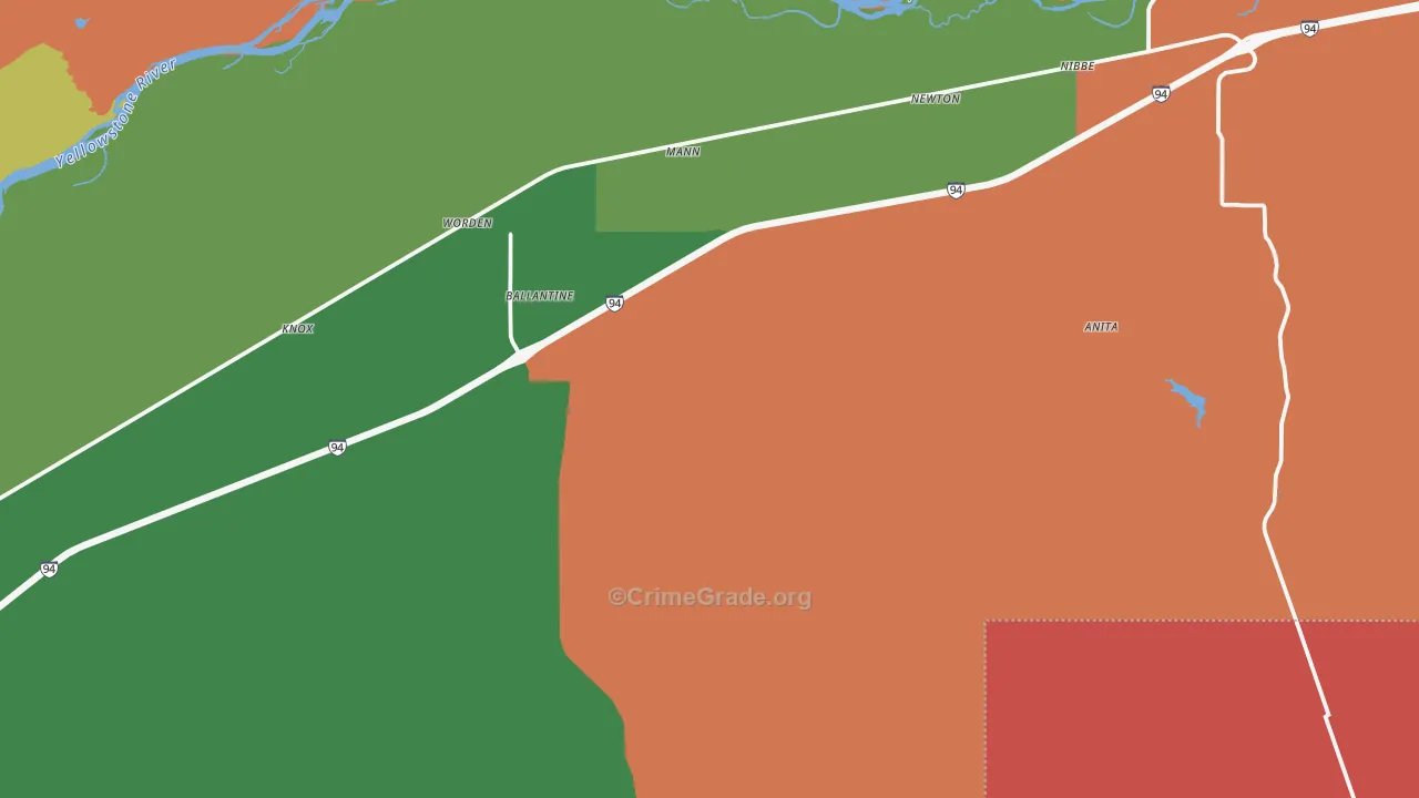 Ballantine, MT Map of Burglary Rates