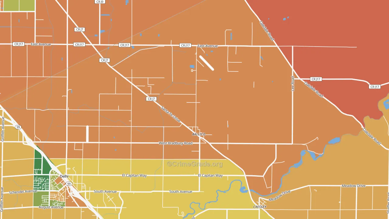 Ballico, CA Map of Burglary Rates