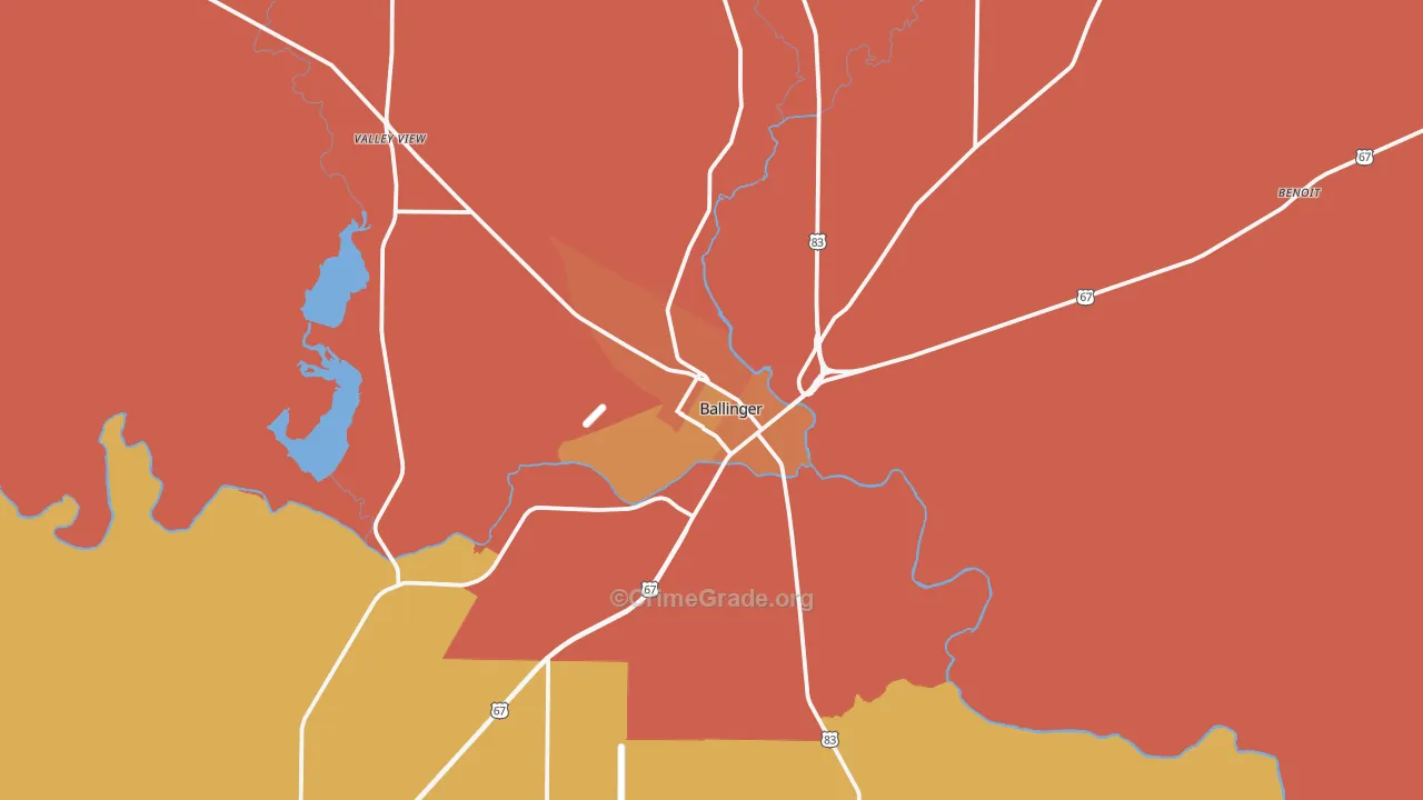 Ballinger, TX Map of Burglary Rates