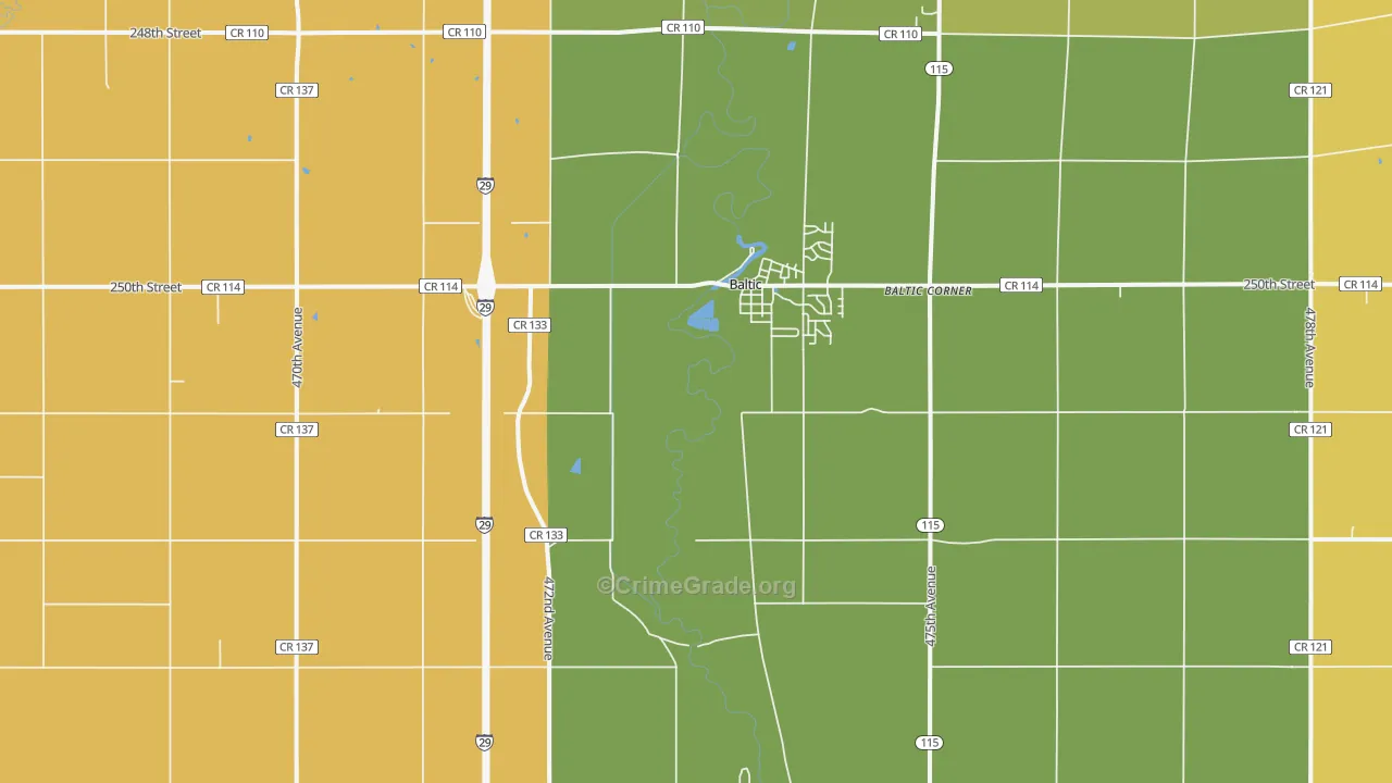 Baltic, SD Map of Burglary Rates