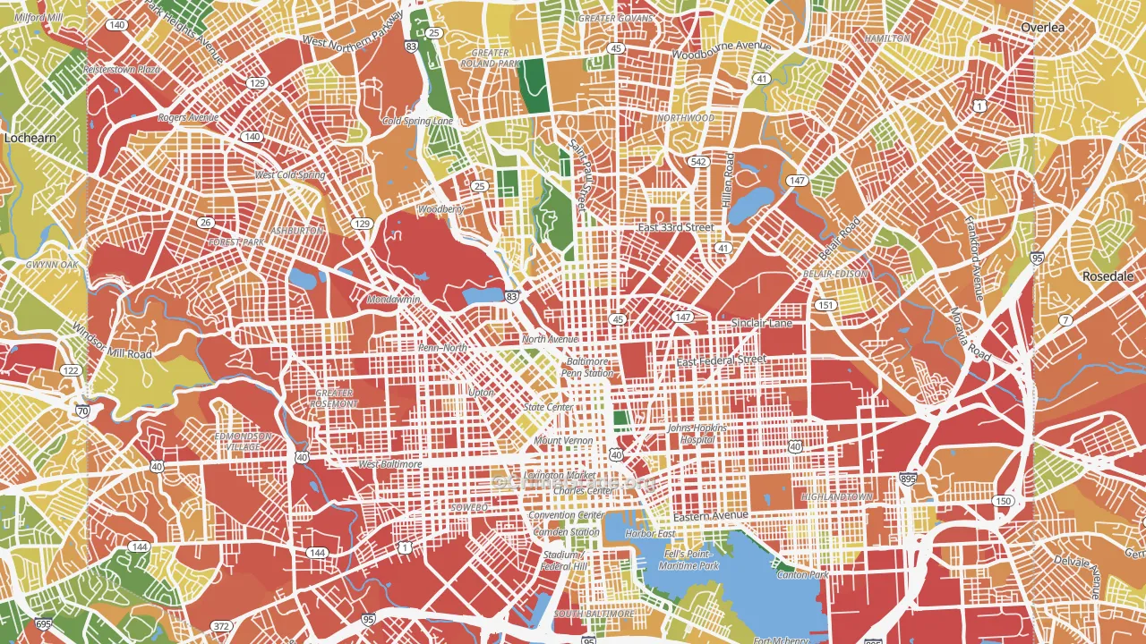 Baltimore City, MD Map of Burglary Rates