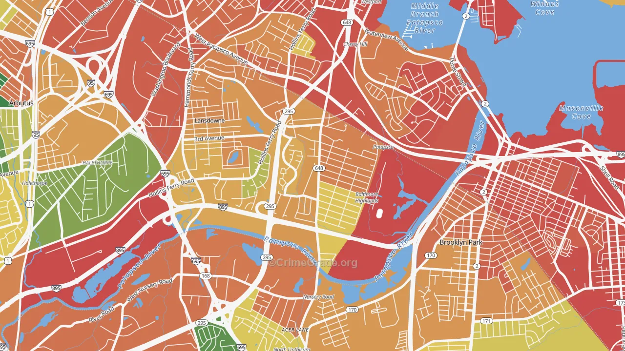Baltimore Highlands, MD Map of Burglary Rates