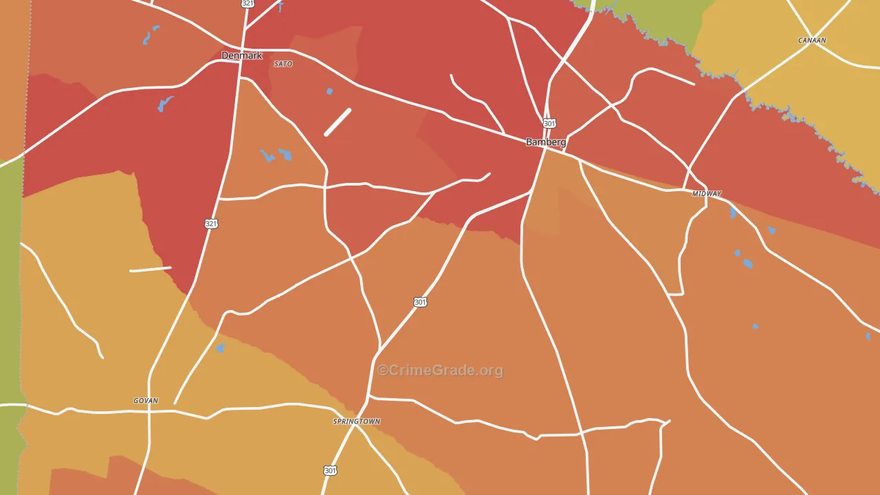 Bamberg County, SC Map of Burglary Rates