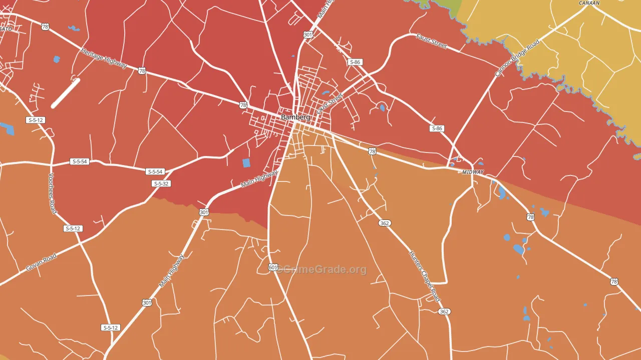 Bamberg, SC Map of Burglary Rates