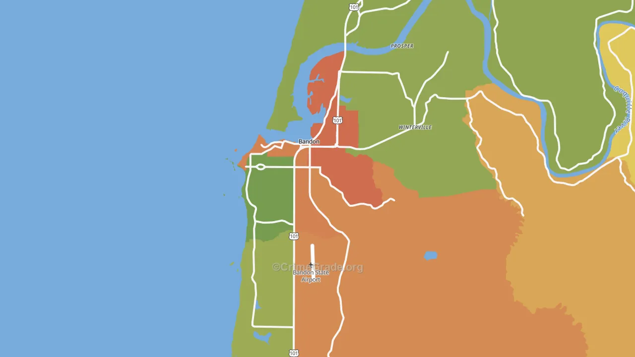 Bandon, OR Map of Burglary Rates
