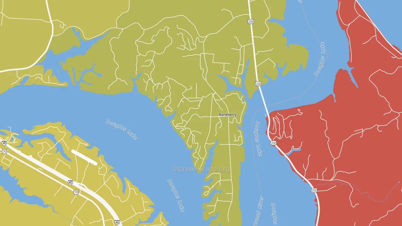 Baneberry, TN Map of Burglary Rates