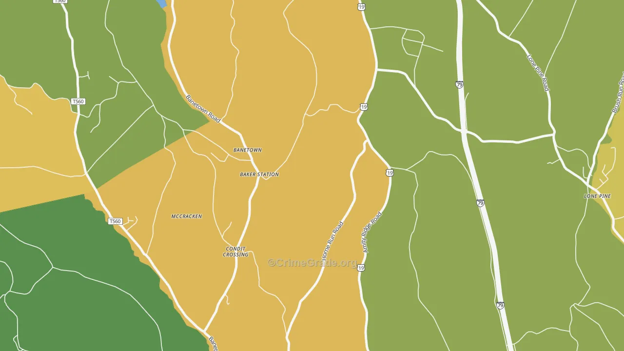Banetown, PA Map of Burglary Rates