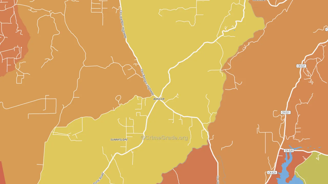 Bangor, CA Map of Burglary Rates
