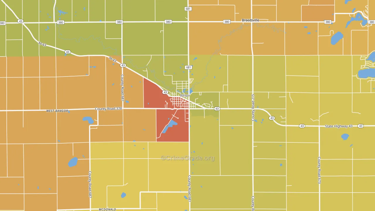 Bangor, MI Map of Burglary Rates