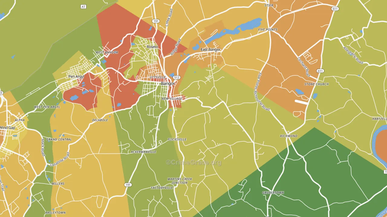 Bangor, PA Map of Burglary Rates