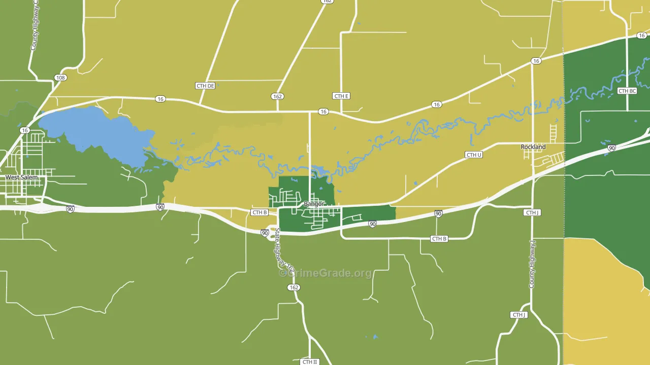 Bangor, WI Map of Burglary Rates