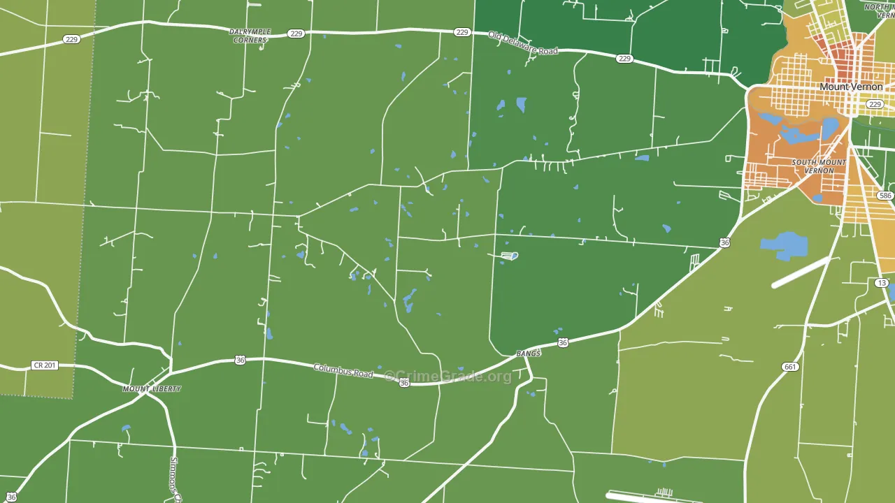 Bangs, OH Map of Burglary Rates