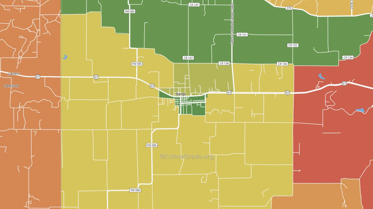 Bangs, TX Map of Burglary Rates