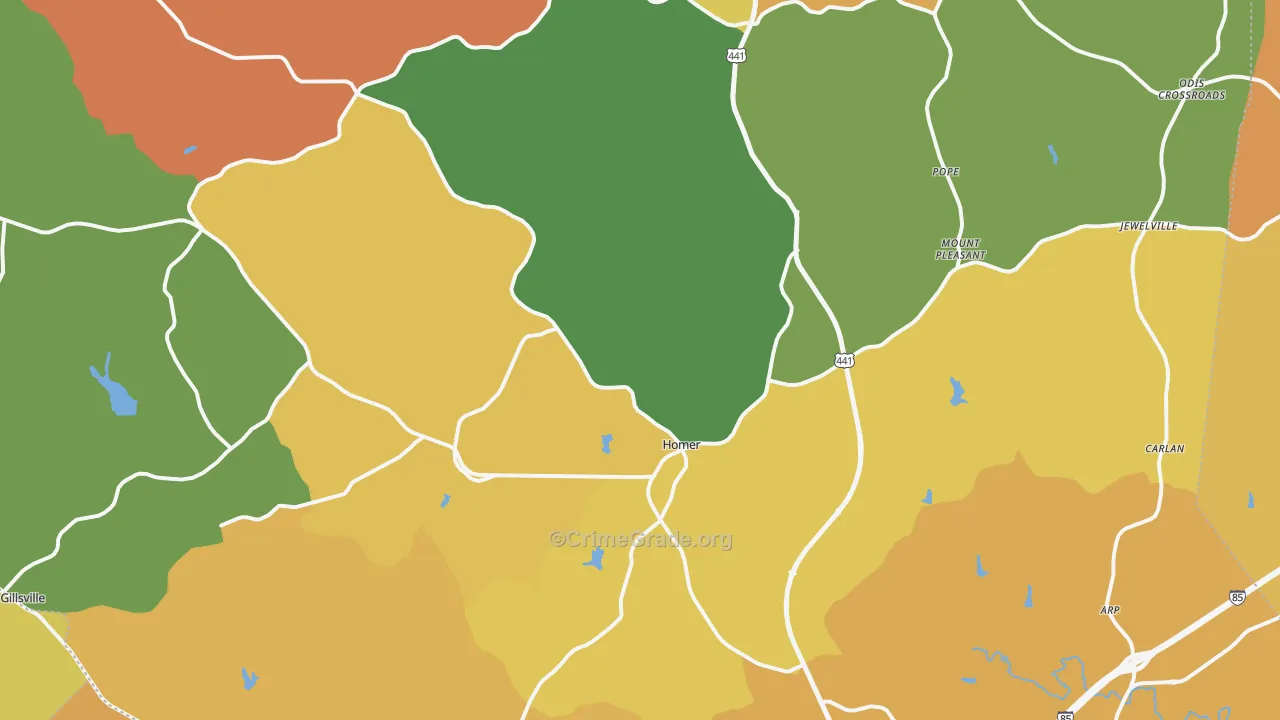 Banks County, GA Map of Burglary Rates