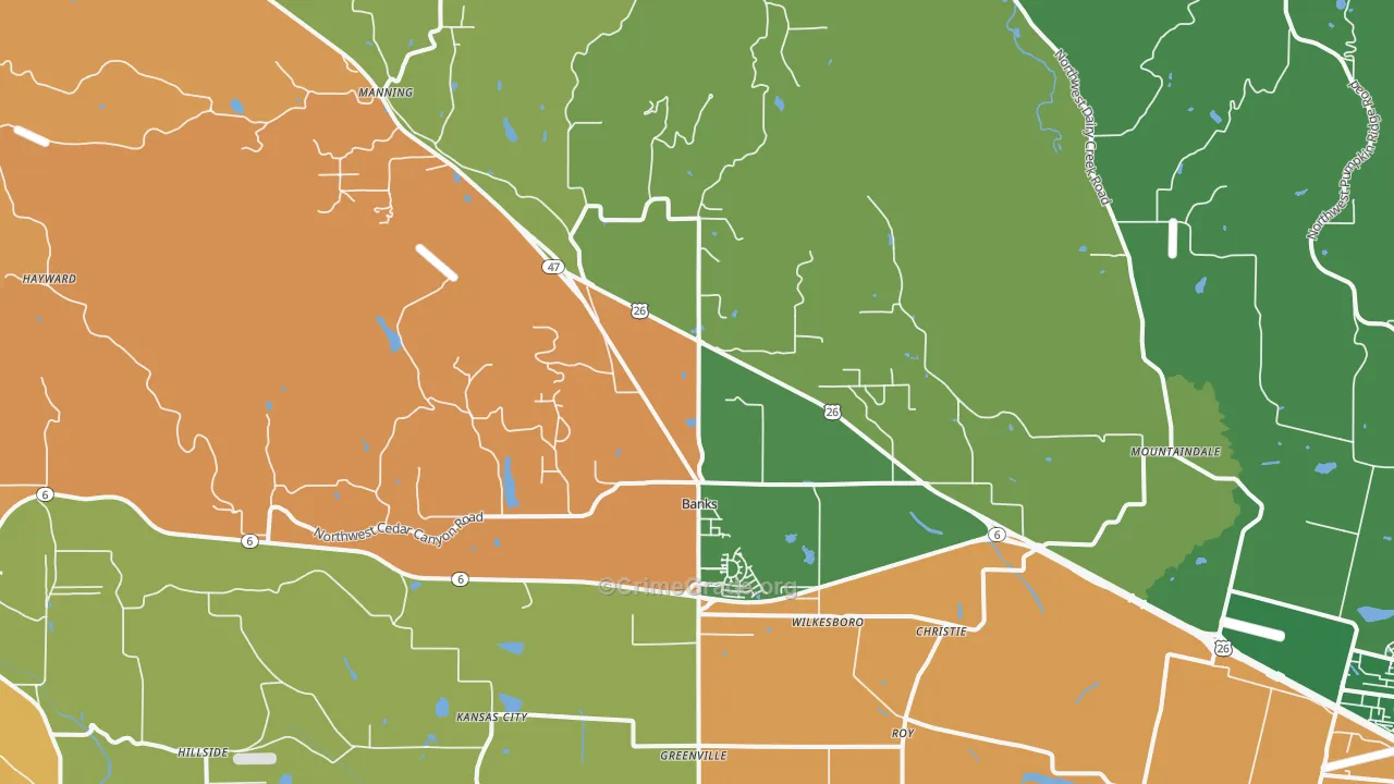 Banks, OR Map of Burglary Rates