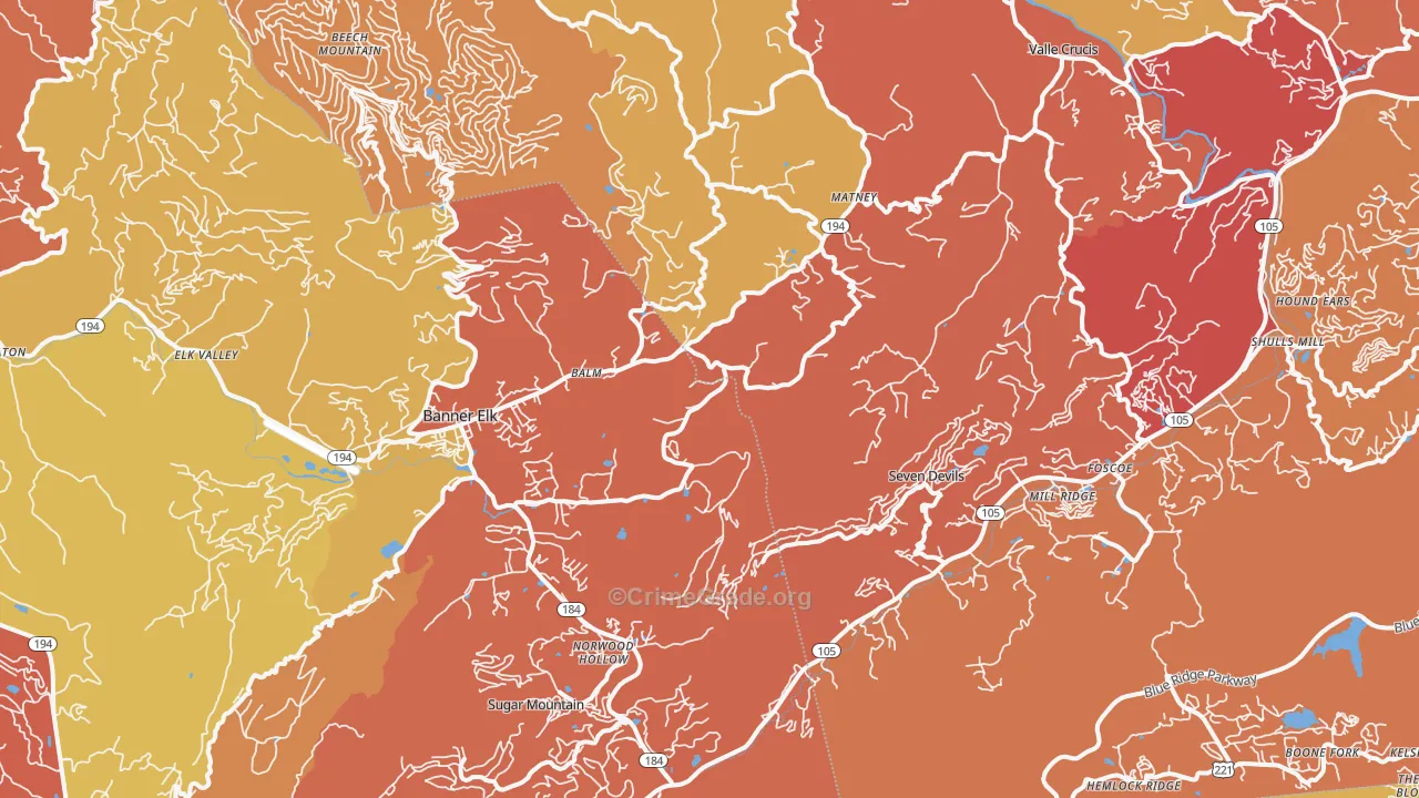 Banner Elk, NC Map of Burglary Rates