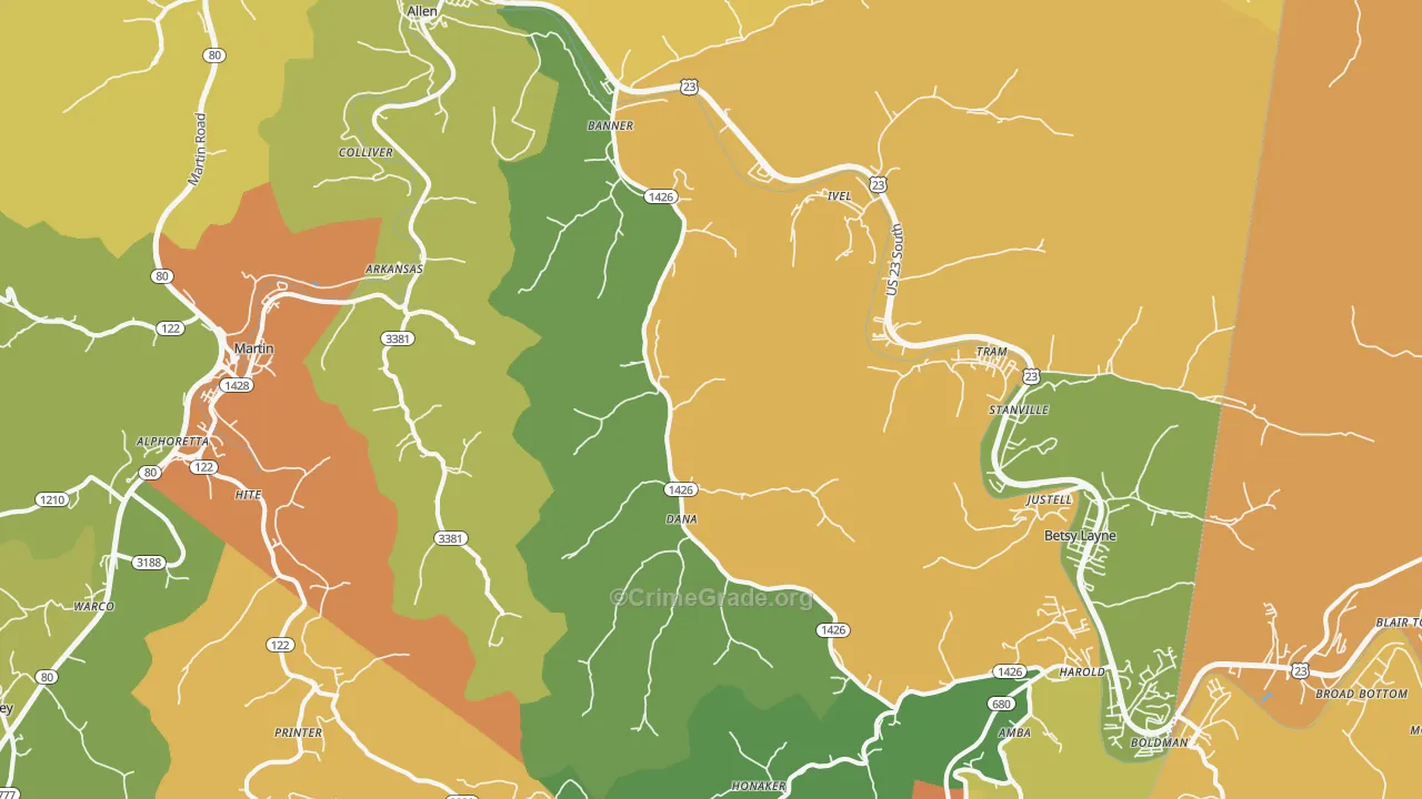 Banner, KY Map of Burglary Rates