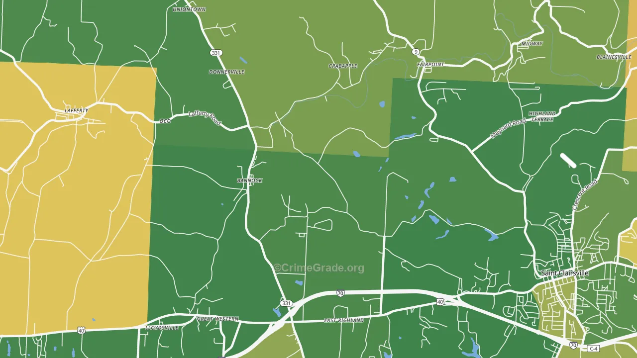 Bannock, OH Map of Burglary Rates