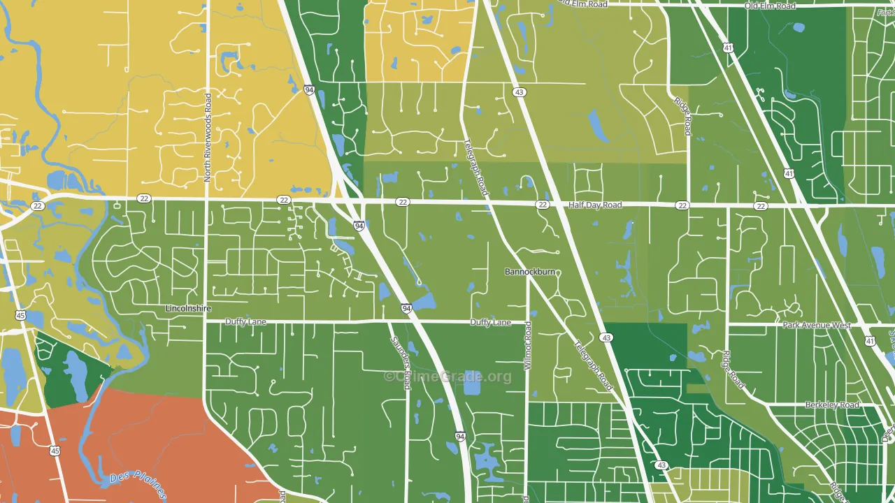 Bannockburn, IL Map of Burglary Rates