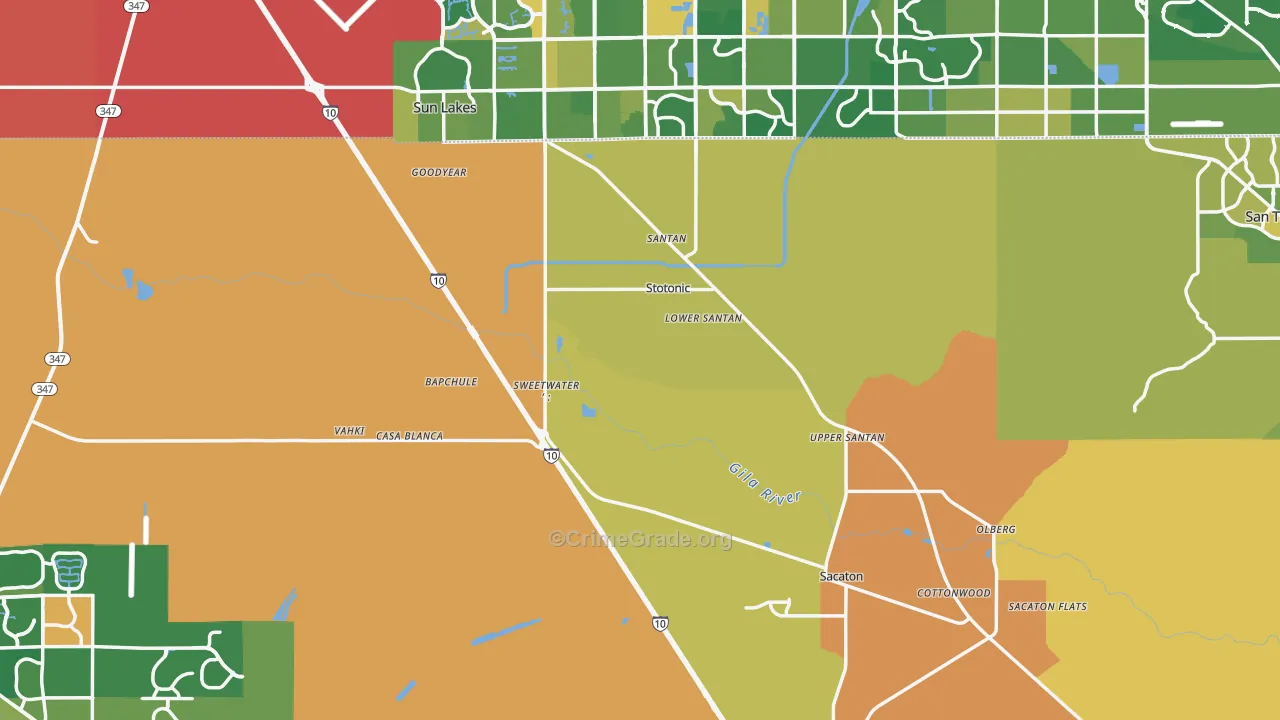 Bapchule, AZ Map of Burglary Rates