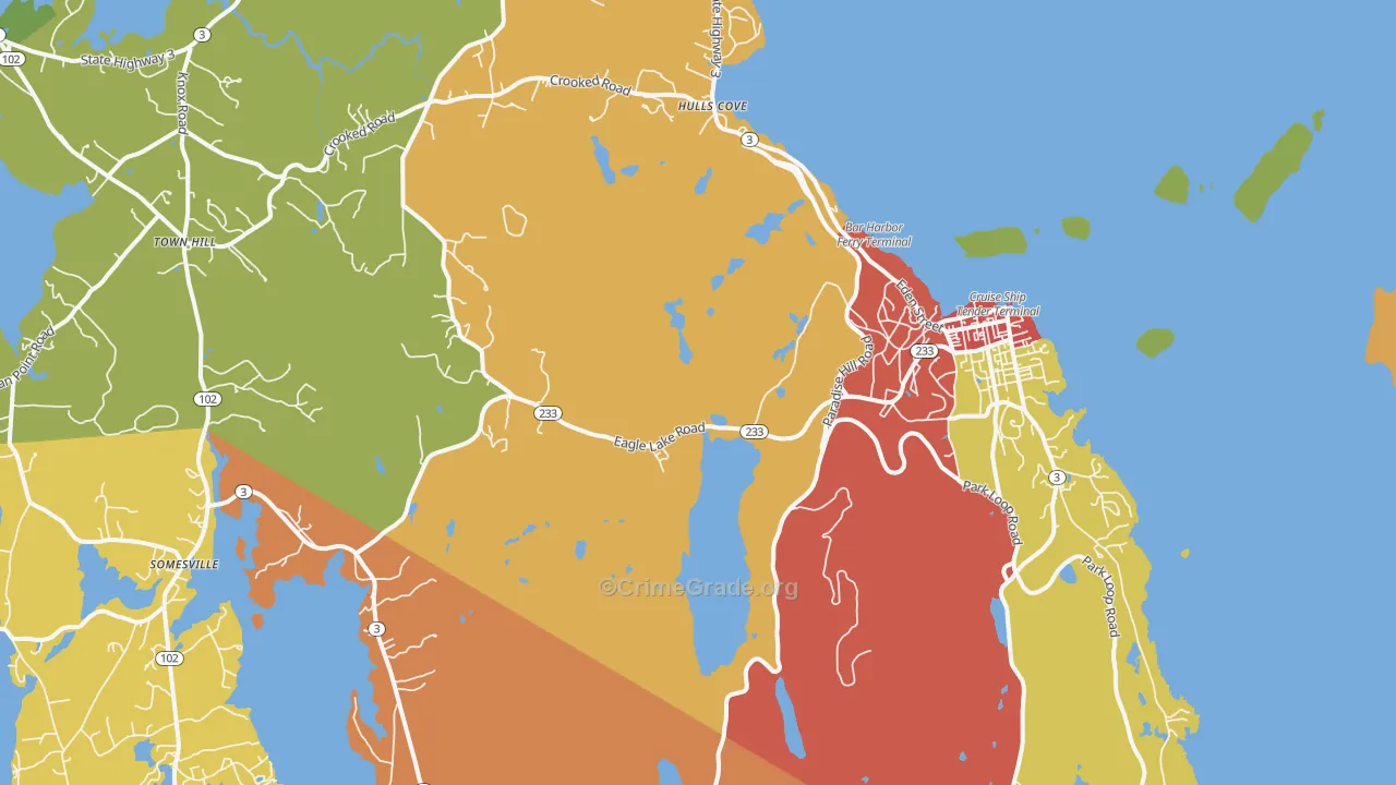 Bar Harbor, ME Map of Burglary Rates