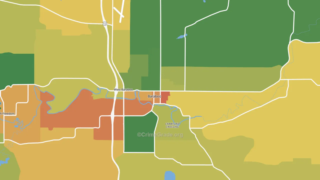 Baraboo, WI Map of Burglary Rates