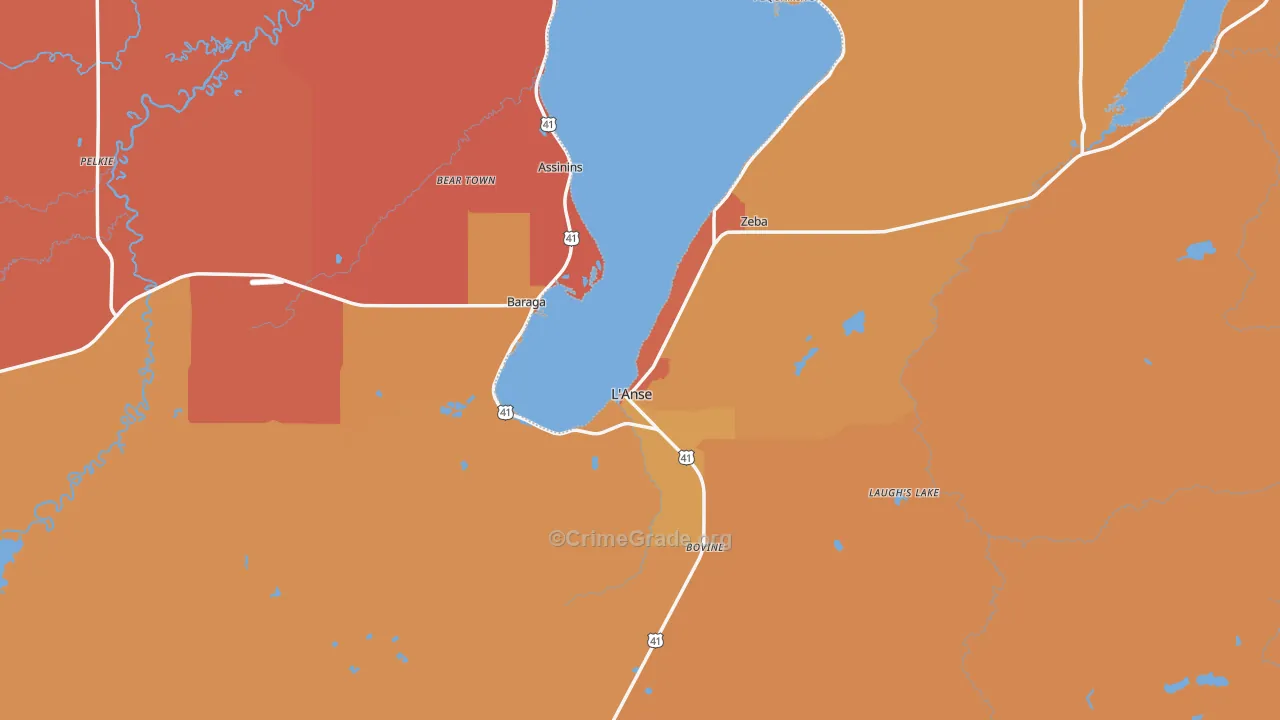 Baraga County, MI Map of Burglary Rates
