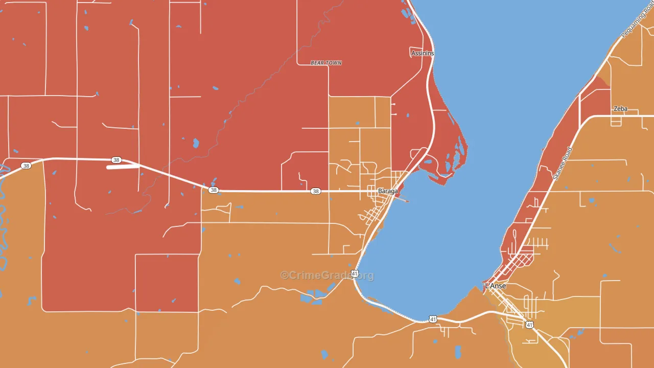 Baraga, MI Map of Burglary Rates