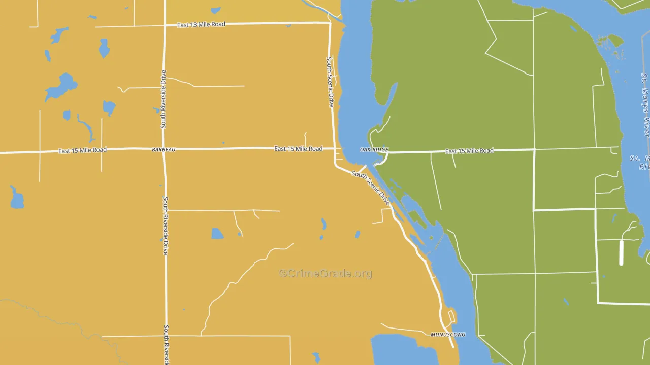 Barbeau, MI Map of Burglary Rates