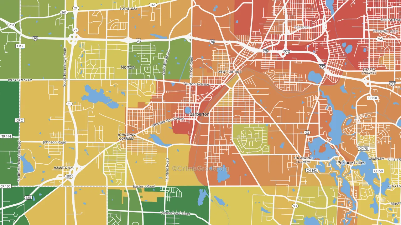 Barberton, OH Map of Burglary Rates
