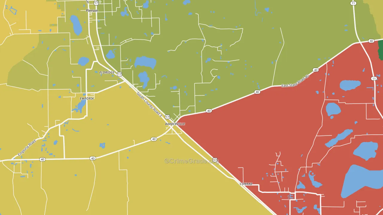 Barberville, FL Map of Burglary Rates