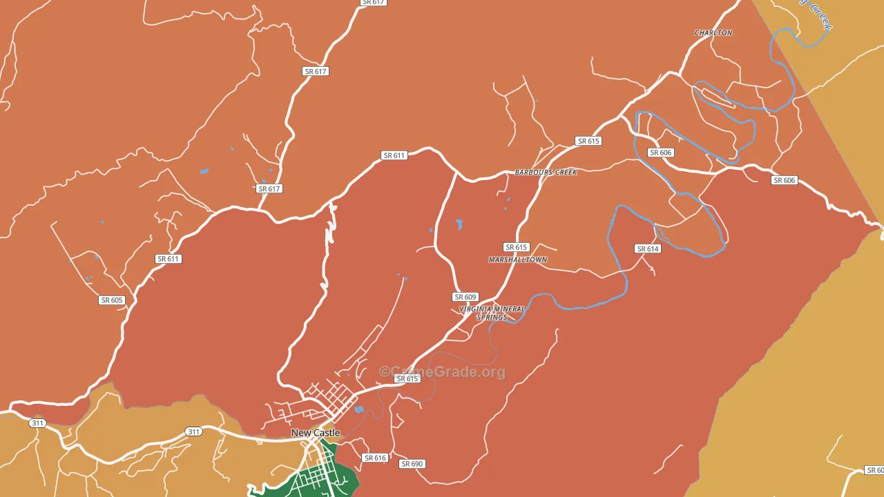 Barbours Creek, VA Map of Burglary Rates