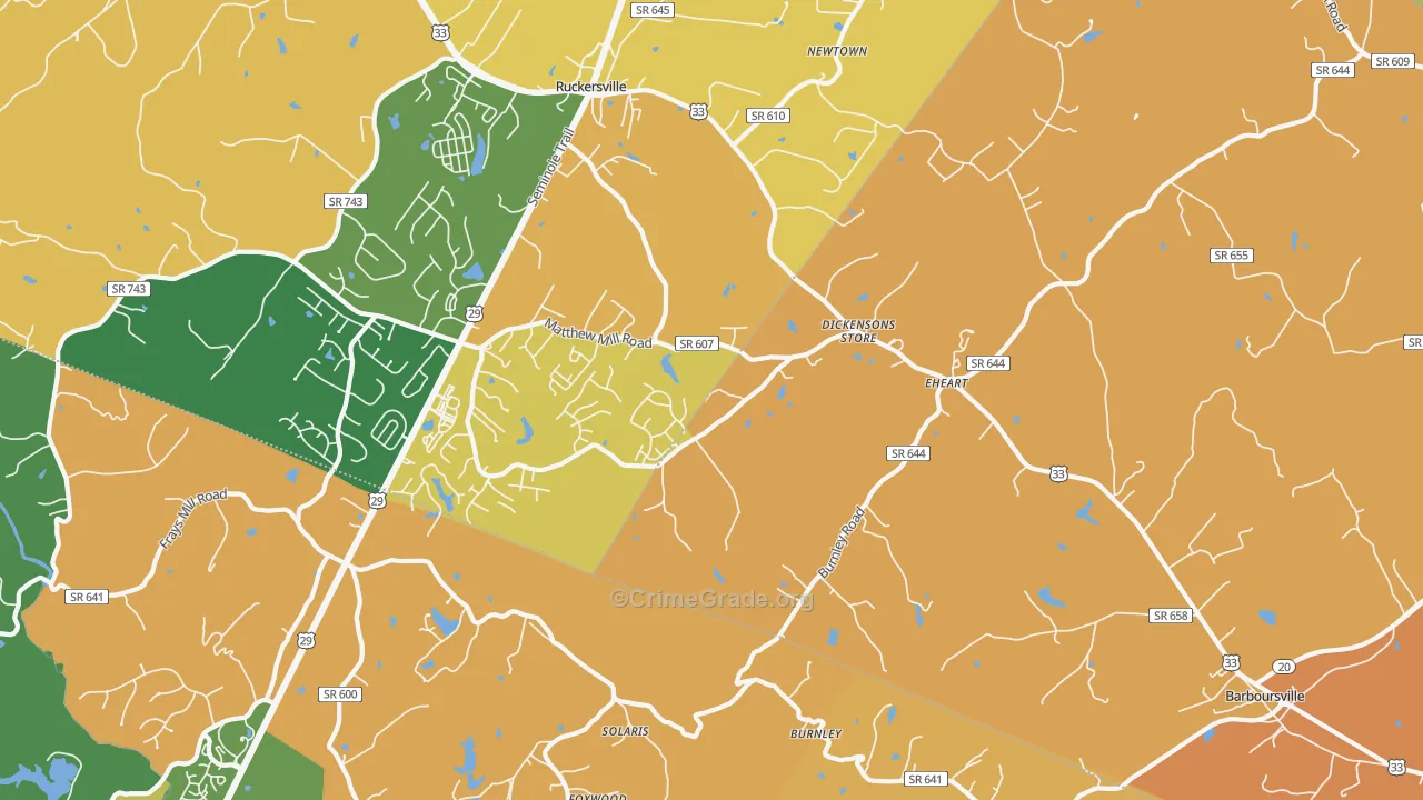 Barboursville, VA Map of Burglary Rates